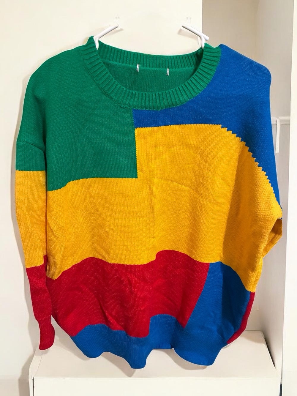 Colorblock Crewneck Sweater in Green, Yellow, Blue & Red